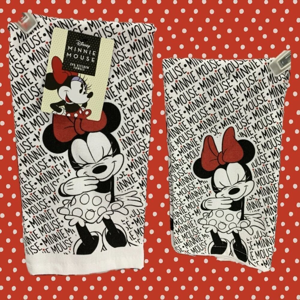 Disney Logo Black/White Minnie Mouse Graphic 100% Cotton Kitchen Towels- 2 Pk